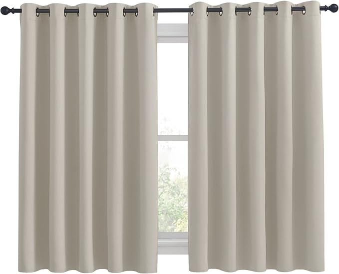 NICETOWN Thermal Insulated Narural Blackout Curtains for Bedroom, Window Treatment Solid Grommet Room Darkening Drape Panels for Bedroom (Set of 2, 70 by 63 inches Long)