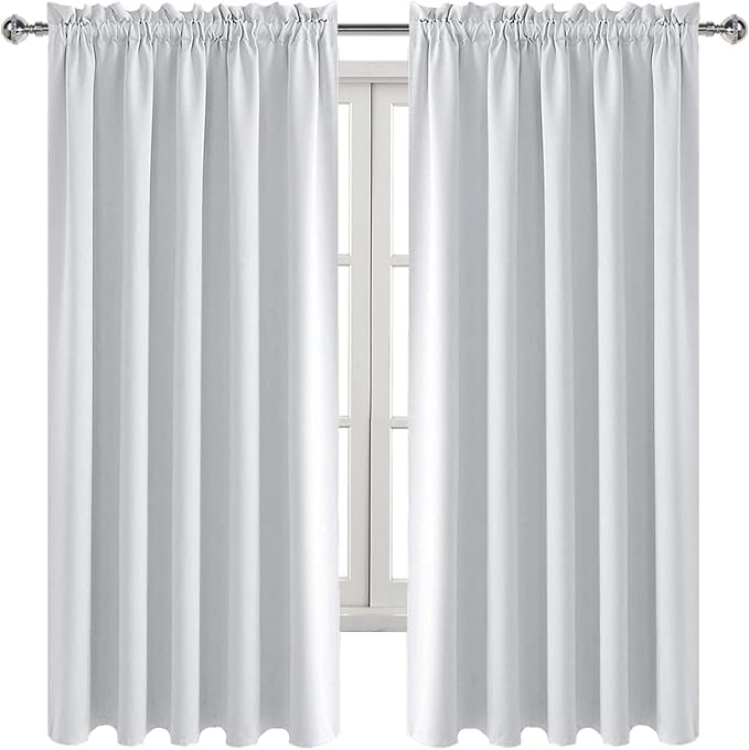 DWCN Blackout Curtains for Bedroom – Rod Pocket Thermal Insulated Noise Reducing Noise Reducing Drapes for Living Room, W 60 x L 63 Inch, 2 Panels, Greyish White