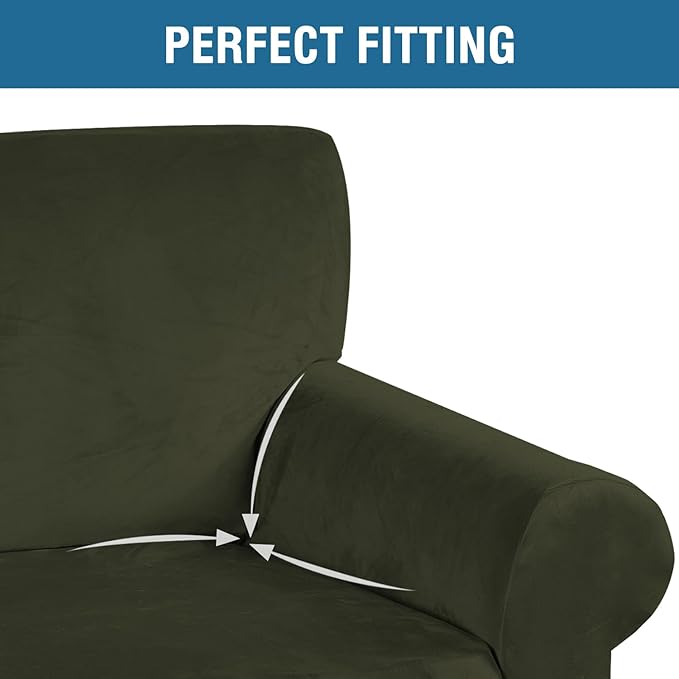 H.VERSAILTEX Stretch Velvet Sofa Covers for 3 Cushion Couch Covers Furniture Protector Soft with Non Slip Elastic Bottom, Crafted from Thick Comfy Rich Velour (Sofa 72"-90", Olive)