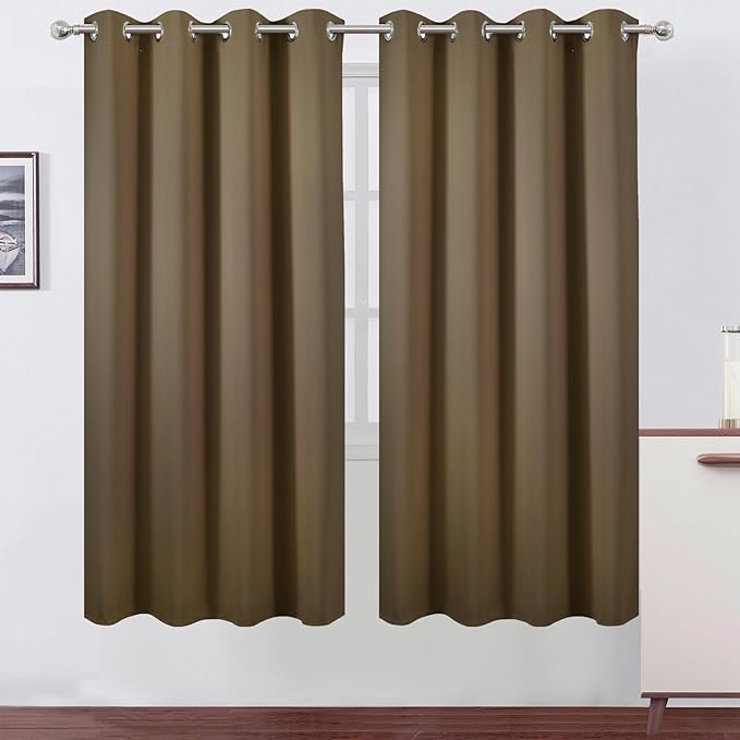 LEMOMO Brown Thermal Blackout Curtains/52 x 72 Inch/Set of 2 Panels Room Darkening Curtains for Bedroom