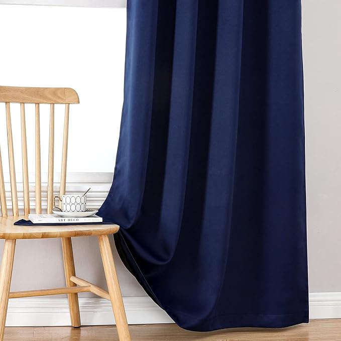 ChrisDowa 100% Blackout Curtains for Bedroom with Black Liner, 2 Thick Layers Total Blackout Thermal Insulated Grommet Window Curtains 2 Panels Set (Navy Blue, 52 x 72 Inch)