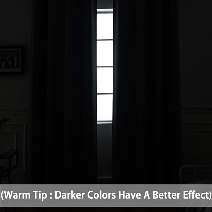 Yakamok Dark Grey Blackout Curtains, Grommet Thermal Insulated Room Darkening Blackout Drapes for Bedroom/Living Room, 2 Panels, 52W x 63L Inch
