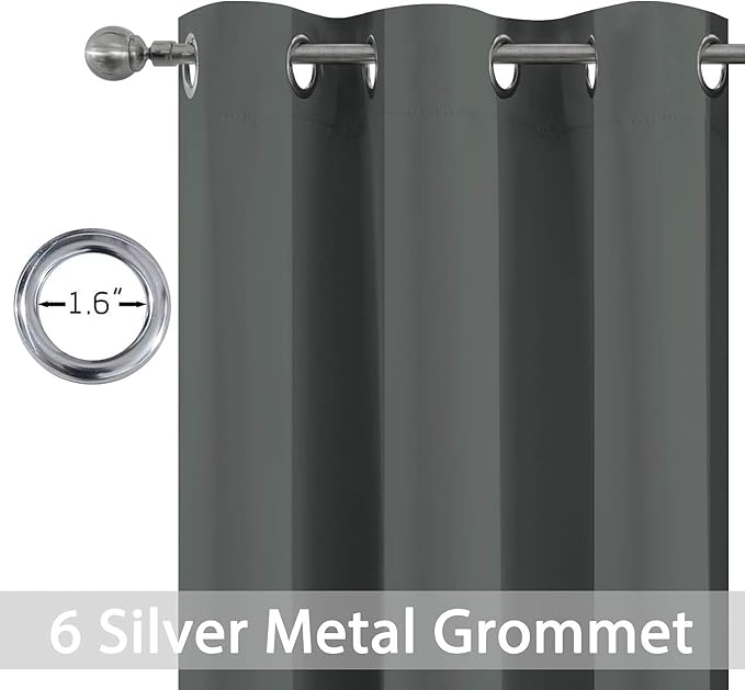Yakamok 63 Inch Length Blackout Curtains for Bedroom, Thermal Insulated Room Darkening Grommet Top Window Drapes for Living Room,Dark Grey,42W x 63L,2 Panels