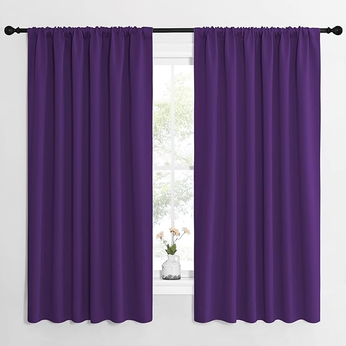 NICETOWN Living Room Curtains for Window - Energy Efficient & Noise Reducing Thermal Insulated Rod Pocket Blackout Drapes/Draperies for Living Room (Royal Purple, 2 Panels, W62 inches x L63 inches)