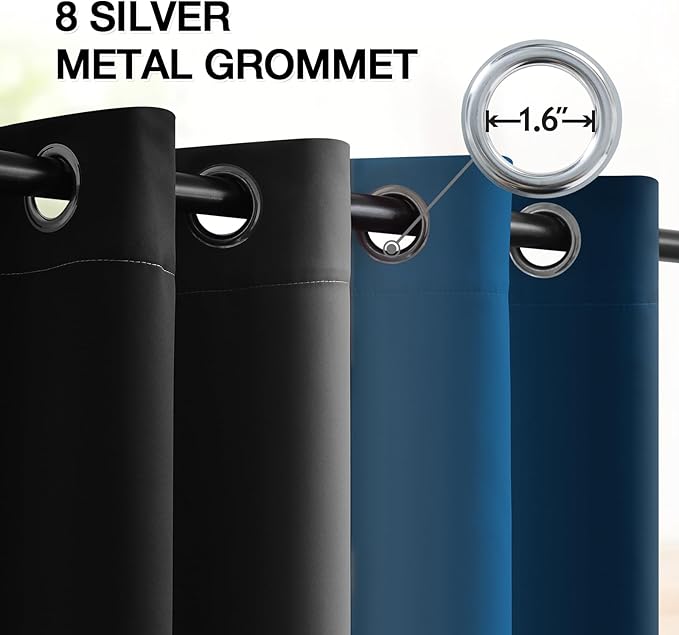 SimpleHome Ombre Room Darkening Curtains 84 inches Length for Bedroom,Grommet Gradient Light Blocking Blue and Black Gradient Window Curtains for Living Room,2 Panels, 52x84 inches