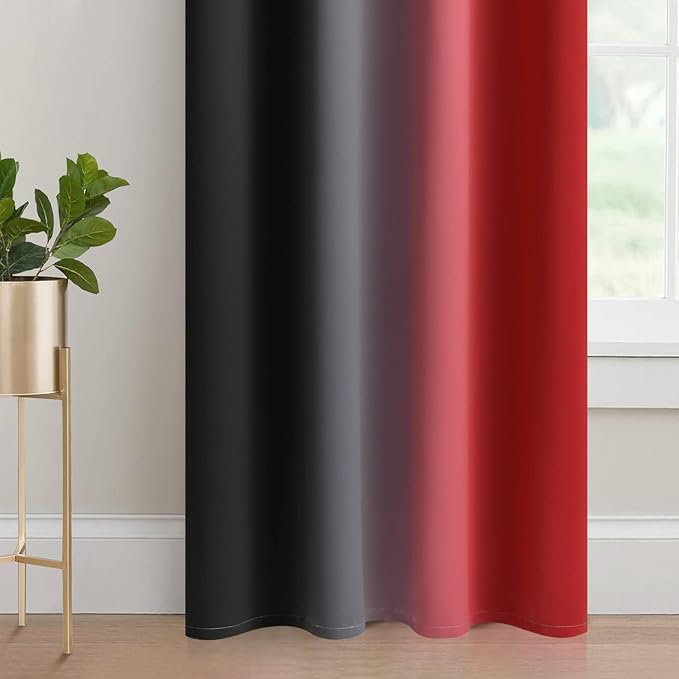 Yakamok Blackout Ombre Black and Red Curtains for Bedroom, Gradient Room Darkening Curtains, Grommet Thermal Insulated Full Light Blocking Window Drapes/Curtain for Living Room,52 x 36 Inch,2 Panels
