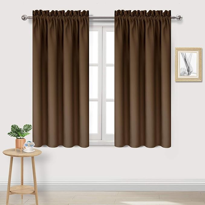 DWCN Blackout Curtains Room Darkening Thermal Insulated Bedroom Curtains Window Treatments, 42 x 45 inches Long, Set of 2 Brown Rod Pocket Drapes