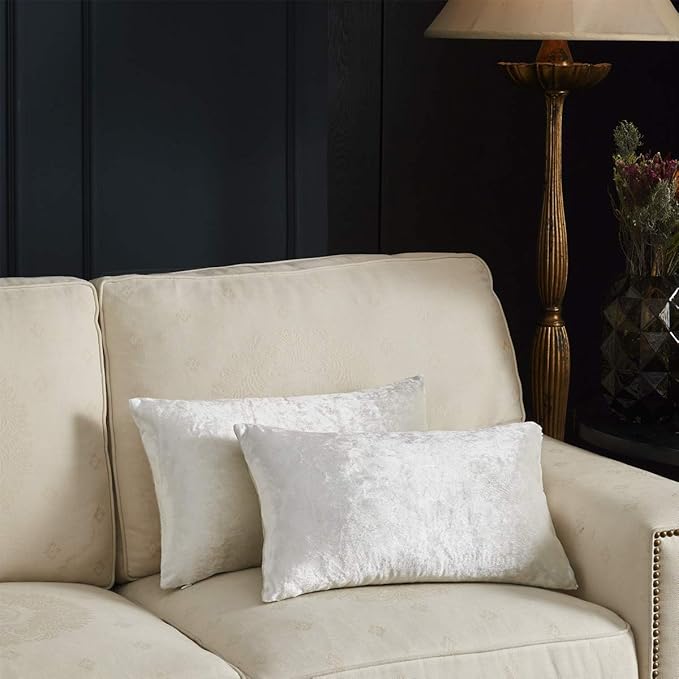 GIGIZAZA White Velvet 12x20 Lumbar Decorative Throw Pillow Covers Cases for Sofa Bed 2 Pack Soft Cushion Cover