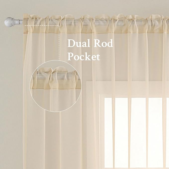 MIULEE 2 Panels Solid Color Sheer Window Curtains Elegant Window Voile Panels/Drapes/Treatment for Bedroom Living Room (54X108 Inches Cream)
