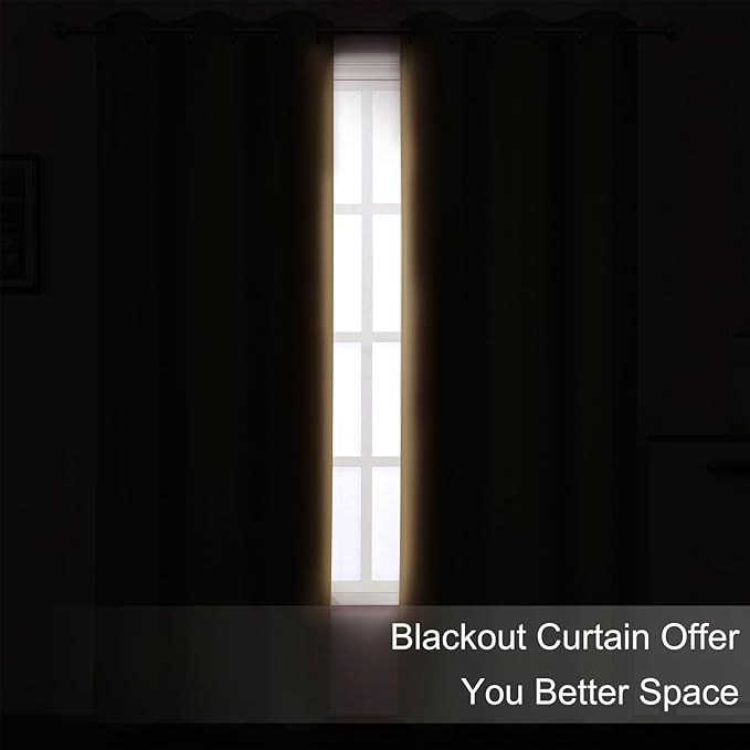LEMOMO Natural Blackout Curtains 66 x 63 Inch Length/Set of 2 Curtain Panels/Thermal Insulated Room Darkening Blackout Curtains for Bedroom