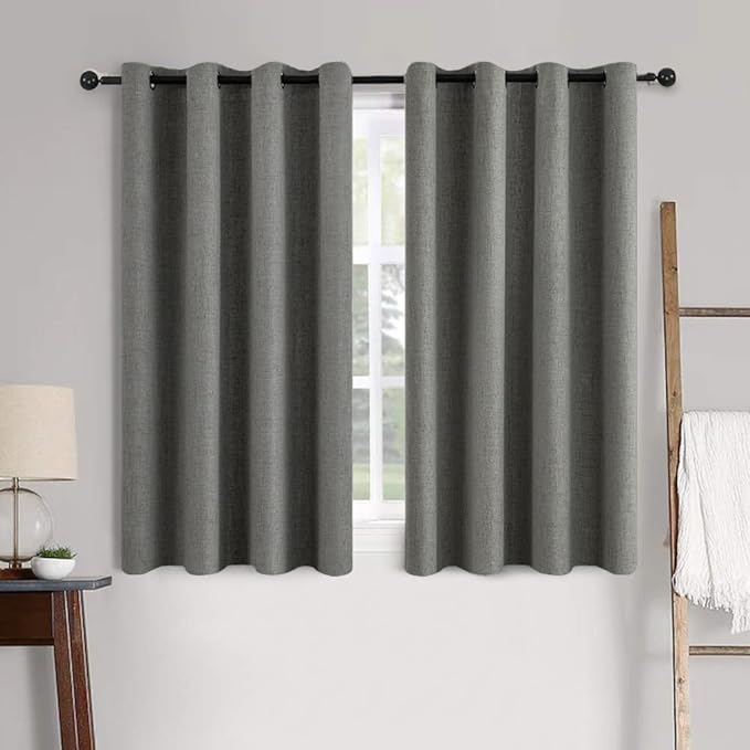 MIULEE Linen Texture Curtains for Bedroom Solid 100% Blackout Thermal Insulated Dark Grey Curtains Grommet Room Darkening Drapes Luxury Decor for Living Room Nursery 52x45 Inch (2 Panels)