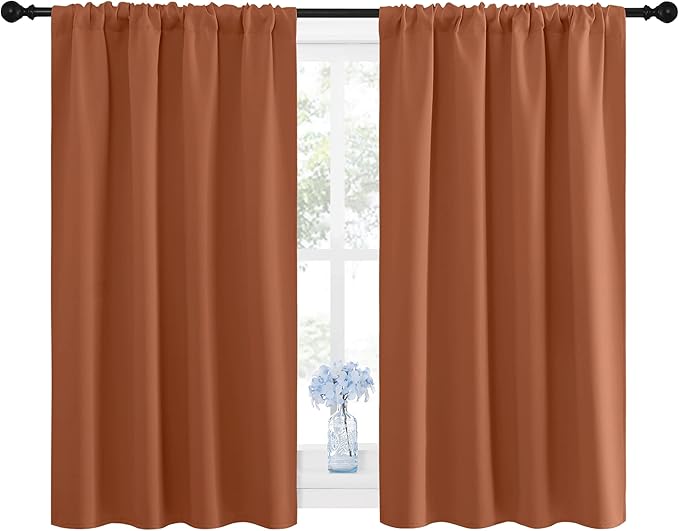NICETOWN Blackout Curtains and Drapes - Thermal Insulated Solid Rod Pocket Blackout Draperies/Panels (Burnt Orange, 1 Pair, 42 by 48 inches)