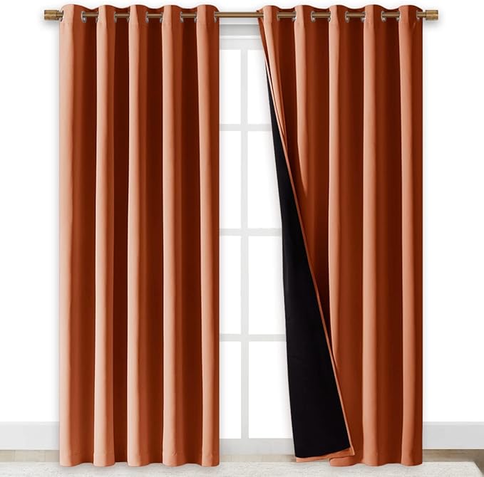 NICETOWN 100% Blackout Window Curtain Panels, Cold and Full Light Blocking Drapes with Black Liner for Nursery, 84" Drop Thermal Insulated Draperies (Burnt Orange, 2 Pieces, 70" Wide Each Panel)