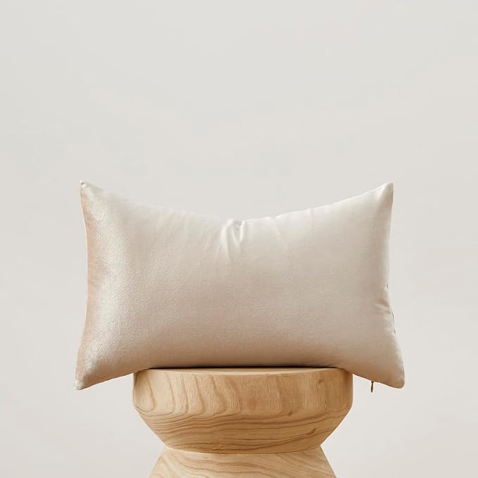 GIGIZAZA 12x20 Lumbar Pillow Covers: Pack of 2 Champagne Beige Throw Pillows Super Soft Velvet Covers - Decorative Vintage Rectangle Solid Elegant Cushion Covers Used for Couch,Living Room