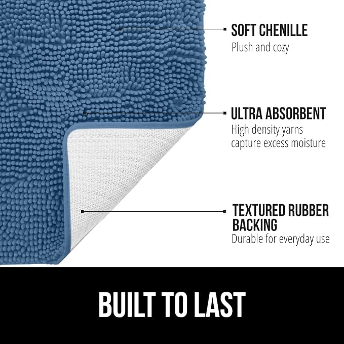 Bath Rug Mat for Oval Toilet Base, Machine Washable Chenille, Blue