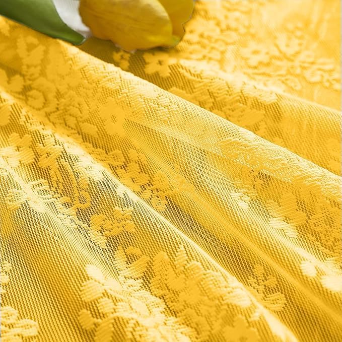 YJ YANJUN Vintage Lace Curtains 24 inch for Small Window 2 Panels Light Filtering Short Mini Cafe Curtains for Bathroom Laundry Room Basement Rod Pocket Width 26 by Length 24 Per Panel Mustard Yellow