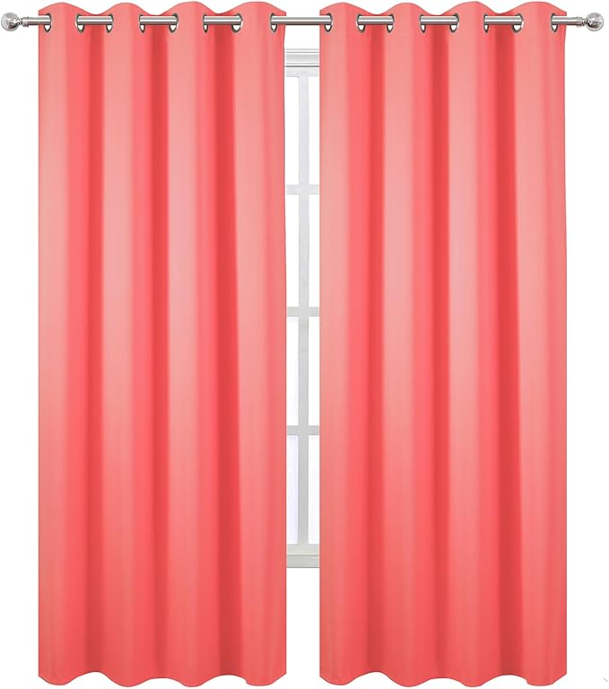LEMOMO Blackout Curtains 52 x 90 Inch Long Coral Curtains Set of 2 Panels Room Darkening Curtains for Bedroom and Living Room