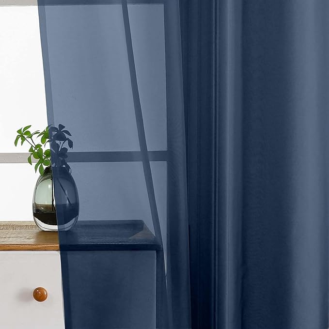 Navy Blue Window Sheer Curtains 54 inch Length, Soft Airy Light Filtering Sheer Curtain 2 Panels Set, Dual Rod Pocket Gauze Drapes for Living Room Bedroom, 2x42Wx54L Inches