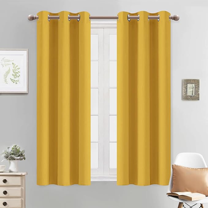 Yakamok Blackout Curtains Room Darkening Thermal Insulated with Grommet Window Curtain for Bedroom, 38 x 54 inch,Mustard Yellow, 2 Panels