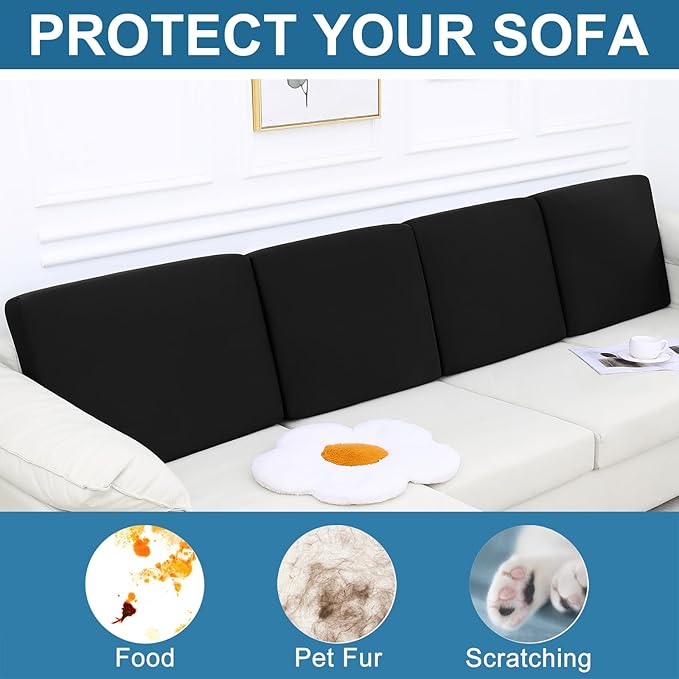 Smiry Printed Couch Cushion Covers, Stretch Soft Couch Covers for Sofa, Washable Non-Slip Sofa Slipcover Furniture Protector for Indoor and Outdoor (Backrest L, Black)