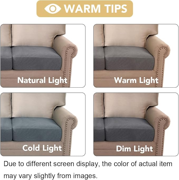 H.VERSAILTEX Super Stretch Individual Seat Cushion Covers Sofa Covers Couch Cushion Cover Slipcover Sets Thick Jacquard Textured Twill Fabric (3 Piece Sofa Cushion Covers, Grey) (Pack of 2)