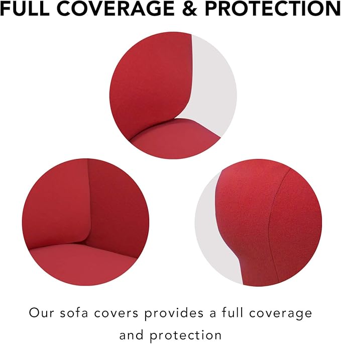 PureFit Super Stretch 4 Seater Sofa Slipcover – Spandex Non Slip Soft Couch Sofa Cover, Washable Furniture Protector with Non Skid Foam and Elastic Bottom for Kids, Pets （XX Large, Red）