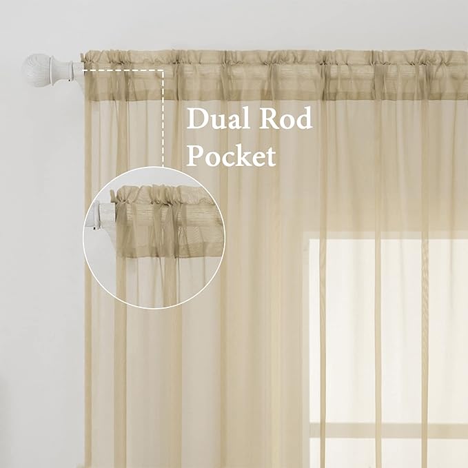 MIULEE 2 Panels Solid Color Sheer Window Curtains Elegant Window Voile Panels/Drapes/Treatment for Bedroom Living Room (54X90 Inches Beige)
