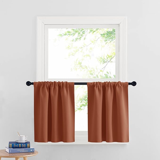 RYB HOME Cafe Blackout Curtains 24 inch Length, RV Curtains for Camper Windows, Mini Short Small Insulating Light UV Blocking Privacy Half Window Tiers, Width 42 by Length 24, Burnt Orange, 2 Panels