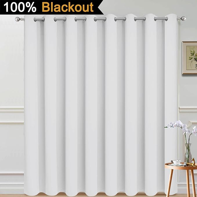 Yakamok 100% Blackout Thermal Insulated Curtains, Noise Reducing Barrier Panel for Sliding Glass Door, 2 Thick Layers Heat Full Light Blocking Patio Door Drapery, Greyish White, W100 x L84, 1 Panel