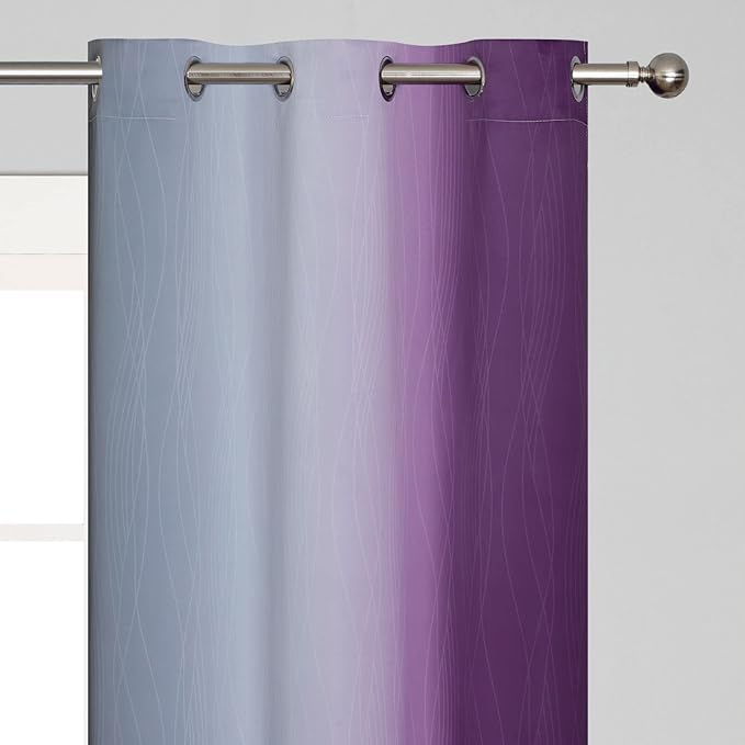 Ombre Purple and Gray Blackout Curtains 63 Inch Length 2 panels, Full Room Darkening Grommet Thermal Insulated Gradient Drapes for Girls Room, Full Light Blocking Curtains for Bedroom, 42x63 Inch