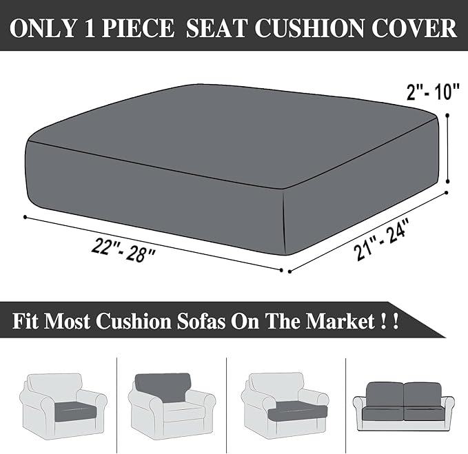 Couch Cushion Cover Seat Cushion Cover Stretch Armchair Cover Separate Sectional Sofa Slipcovers Furniture Protector(1 Piece for Seat or Sofa Backrest, Black)
