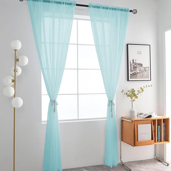 SpaceDresser Basic Rod Pocket Sheer Voile Window Curtain Panels Sky Blue 1 Pair 2 Panels 52 Width 72 Inch Long for Kitchen Bedroom Children Living Room Yard（Sky Blue, 52W x 72L）