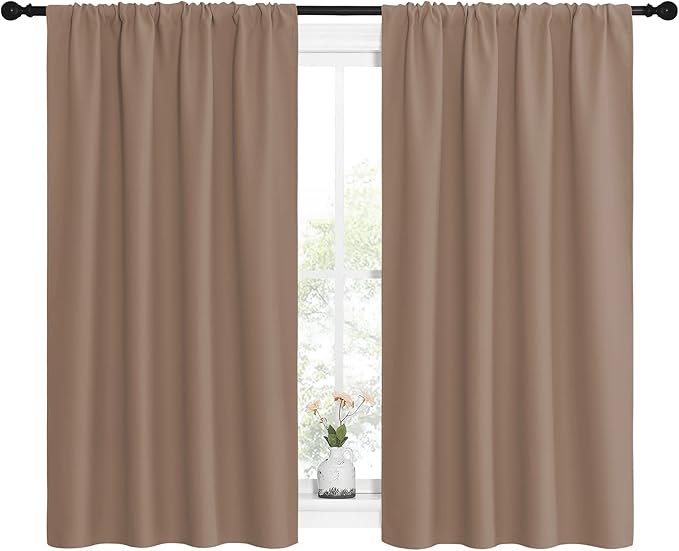 NICETOWN Kitchen Window Blackout Curtains - Window Treatment Thermal Insulated Rod Pocket Small Blackout Draperies/Drapes for Bedroom/Kitchen (Cappuccino, Set of 2, 42 inches Wide by 54 inches Long)