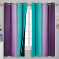 Teal and Purple Gradient Curtains 63 Inch Length 2 panels, Ombre and Wavy Line Pattern Blackout Curtains for Kids Room, Full Light Blocking Thermal Insulated Grommet Drapes for Bedroom, 52x63 Inch