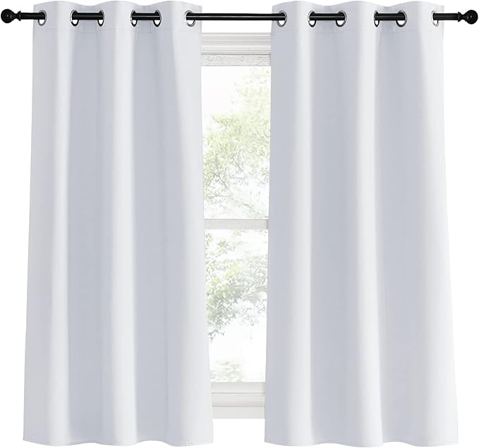 NICETOWN Bedroom Curtains 2 Panels Set, 34 in x 60 in (W x L), Greyish White, Easy Care Solid Thermal Insulated Silver Grommet Light Blocking Room Darkening Drapes for Bedroom/Kids Room