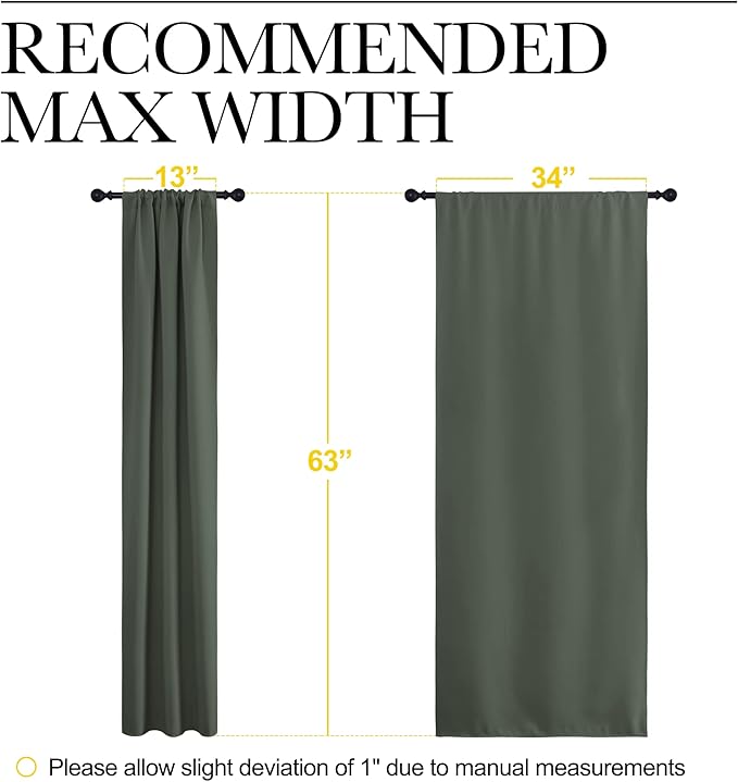 NICETOWN Bedroom Curtains Blackout Draperies - All Season Thermal Insulated Solid Rod Pocket Top Blackout Curtains/Drapes for Kid's Room (Dark Mallard, 1 Pair, 34 x 63 Inch)
