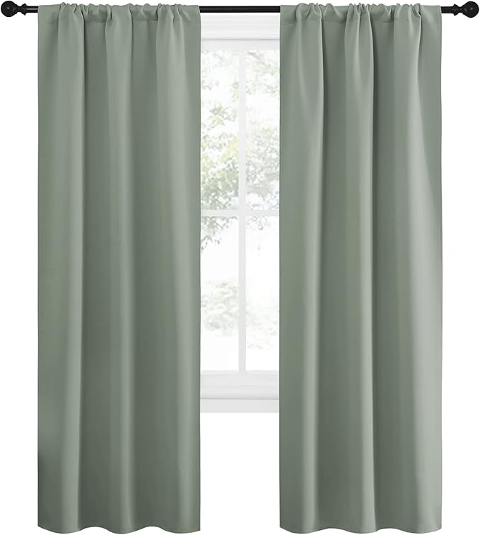 NICETOWN Window Curtains Blackout Drapes - Thermal Insulated Solid Rod Pocket Blackout Curtains/Draperies for Living Room (Greyish Green, One Pair, 34 by 72-Inch)