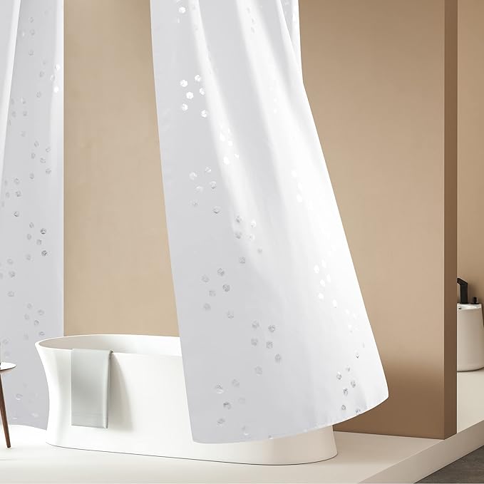Deconovo Designer Series Silver Cubic Print Room Darkening Curtains for Living Room Bedroom Office, Greyish White, 52W x 95L Inch, 2 Panels
