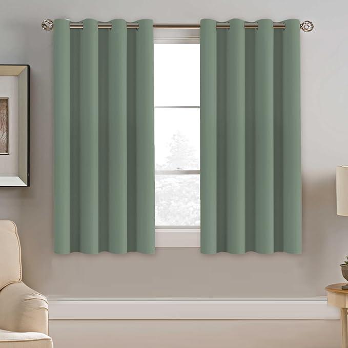 H.VERSAILTEX Blackout Curtain for Bedroom Small Window Kitchen Blackout Curtains 45 inch Length Energy Saving Solid Grommet Blackout Drape, One Panel, Green Bay, 52" W x 45" L