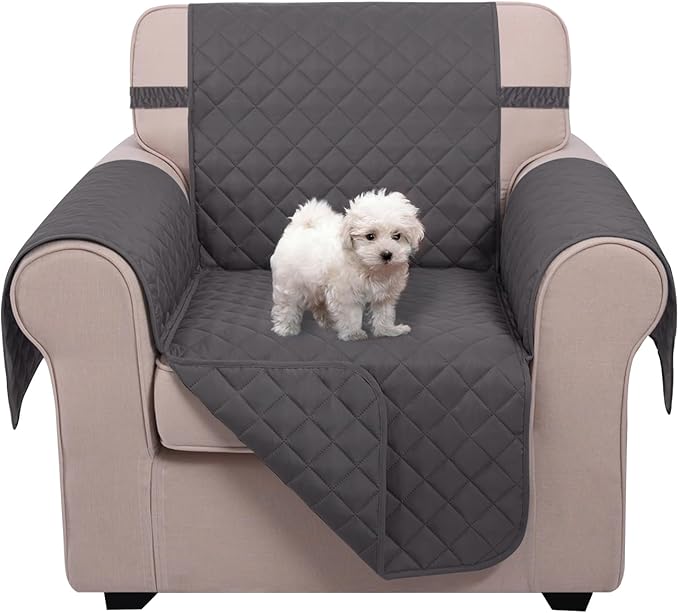U-NICE HOME Reversible Oversized Chair Covers Quilted Water Repellent Pet Protectors with Elastic Straps(28''Armchair, Dark Grey/Dark Grey)