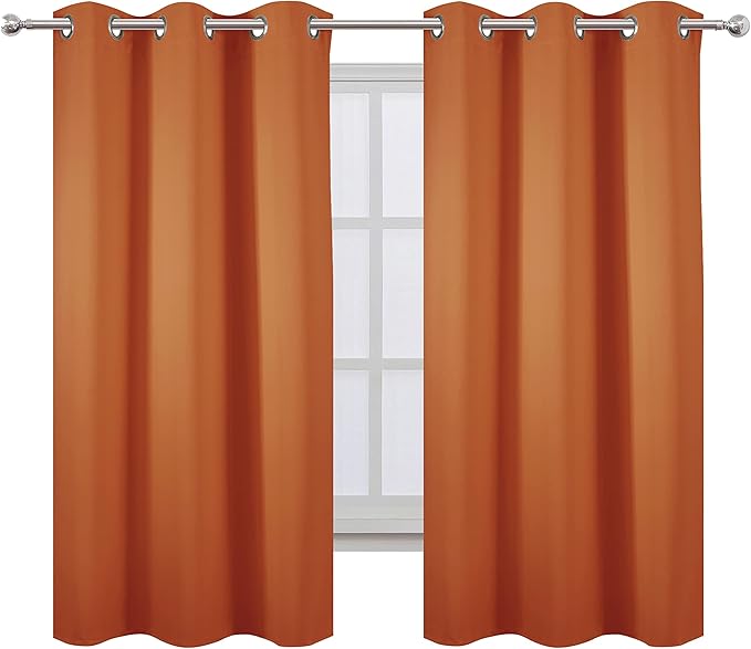 LEMOMO Orange Blackout Curtains 42 x 63 Inch Length/Set of 2 Curtain Panels/Thermal Insulated Room Darkening Blackout Curtains for Bedroom
