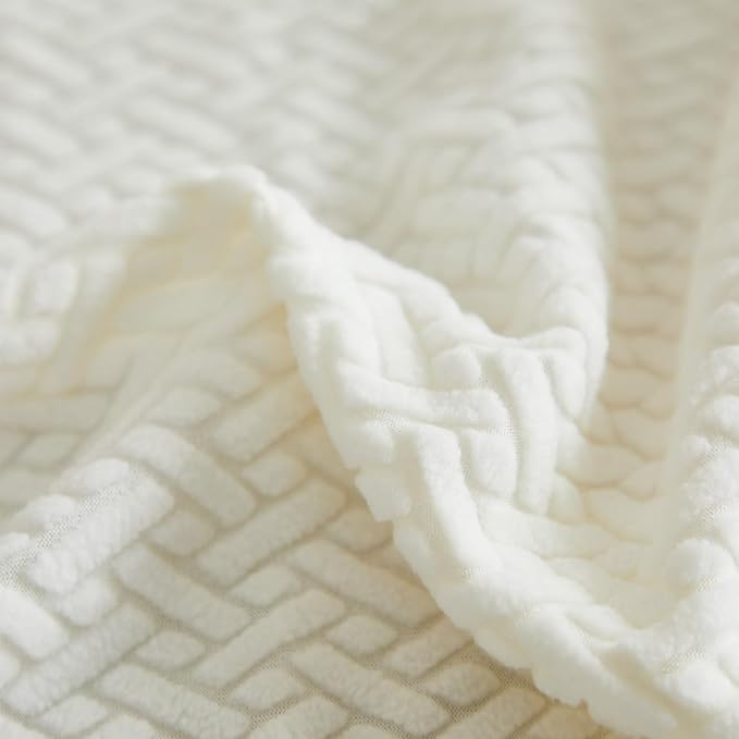 Sofa Covers Couch Covers for Sofa Pet Friendly Couch Cushion Covers Universal Sofa Covers Washable Stretch Slipcovers for Sectional Sofa (Texture Ivory White, 2 Seats + Chaise Cover)