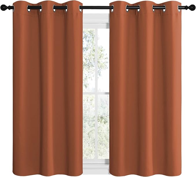 NICETOWN Bedroom Curtains 50 inches Long, Privacy and Thermal Insulated Blackout Drapes for Windows (Burnt Orange, 1 Pair, 42 x 50 inches)
