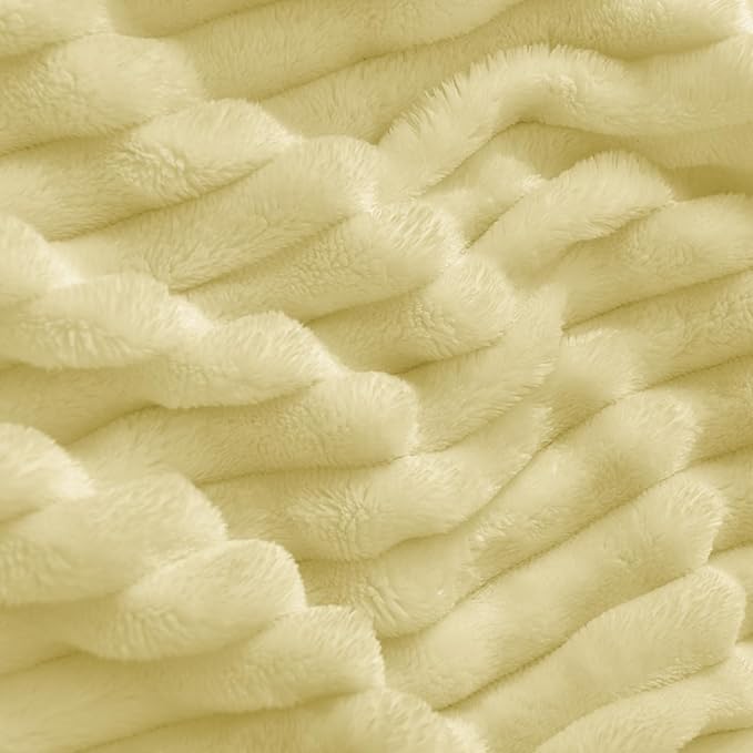 BEDELITE Fleece Blanket Twin Size – 3D Ribbed Jacquard Soft and Warm Decorative Fuzzy Blankets – Cozy, Fluffy, Plush Lightweight Throw Blankets for Couch, Bed, Sofa(Transparent Yellow, 60x80 inches)