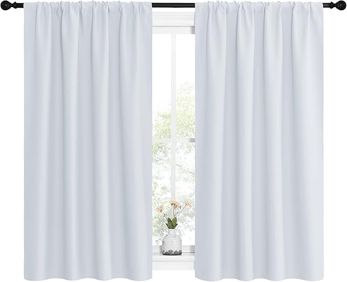 NICETOWN Greyish White Window Curtain Panels - Thermal Insulated Rod Pocket Room Darkening Curtain Sets for Bedroom (Platinum - Greyish White, 2 Panels, 42 by 54)