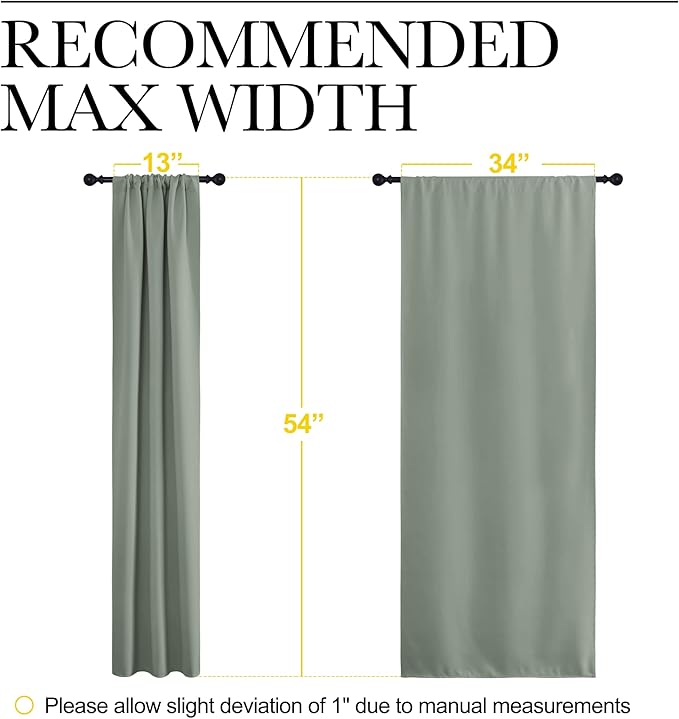 NICETOWN Window Curtains Blackout Drapes - Thermal Insulated Solid Rod Pocket Blackout Curtains/Draperies for Living Room (Greyish Green, One Pair, 34 by 54-Inch)