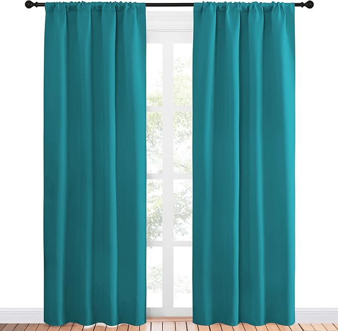 NICETOWN Peacock Blue Blackout Curtains Panels for Window, Thermal Insulated Rod Pocket Blackout Drapes/Draperies for Living Room (2 Panels, W42 x L84 inches)