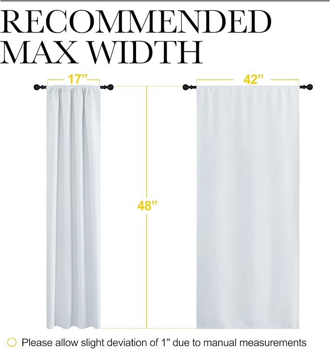 NICETOWN Greyish White Window Curtain Panels - Thermal Insulated Rod Pocket Room Darkening Curtain Sets for Bedroom (Platinum - Greyish White, 2 Panels, 42 by 48)