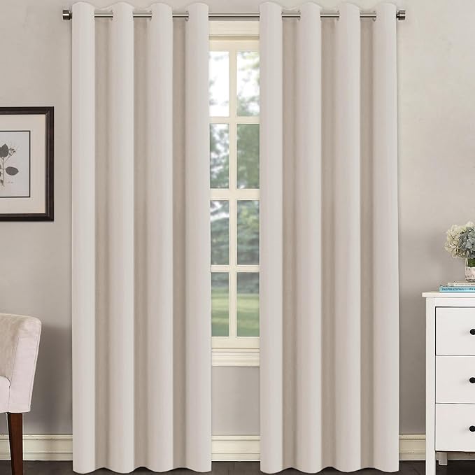 H.VERSAILTEX Blackout Curtain for Living Room Thermal Insulated Window Treatment Curtain Extra Long 108 inch Length Energy Saving Solid Grommet Top Blackout Drape, One Panel, Natural, 52" W x 108" L