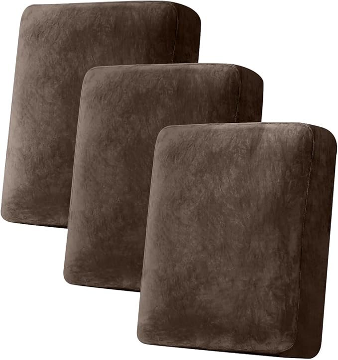 Couch Cover Stretch Velvet Sofa Cushion Cover 3-Piece - Elastic Washable Slipcover for Seat or Backrest, Couch Seat Covers for Sofas (Coffee)
